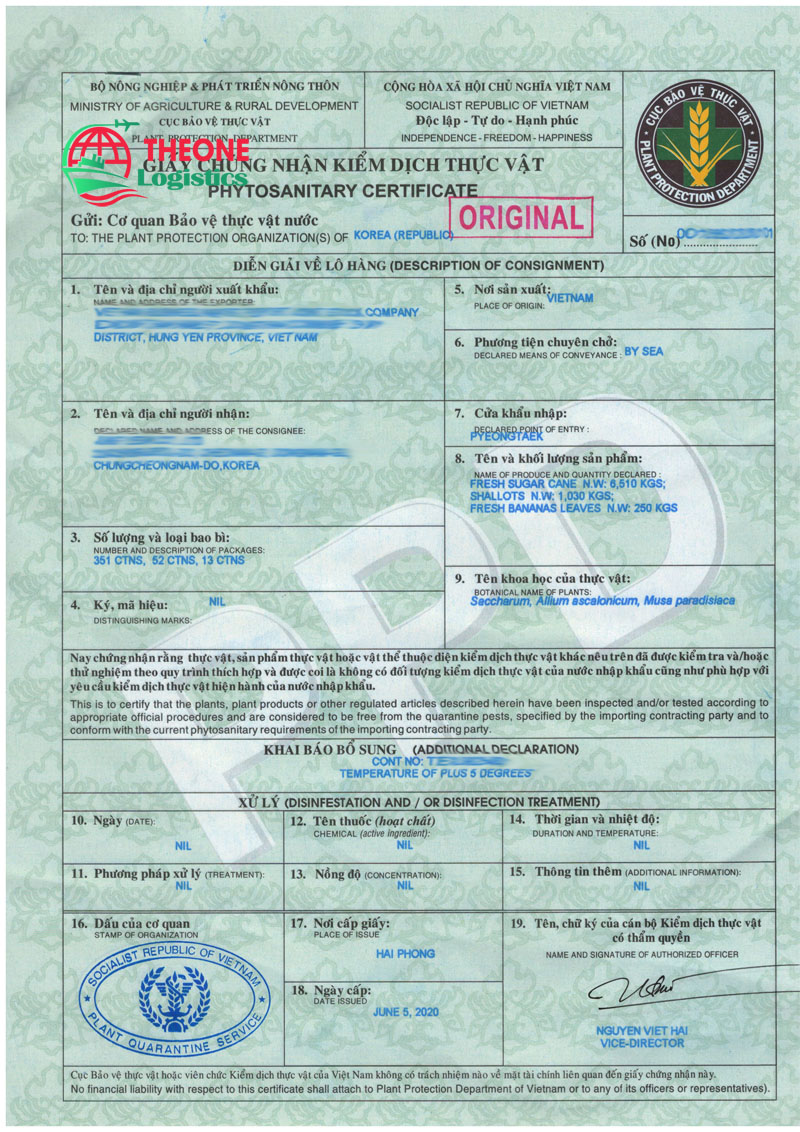 Phytosanitary exported to Korea