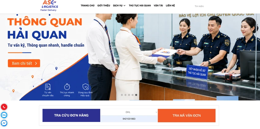 Vào trang chủ ASC Logistics chọn hàng vận chuyển DHL sau đó nhập số waybill
