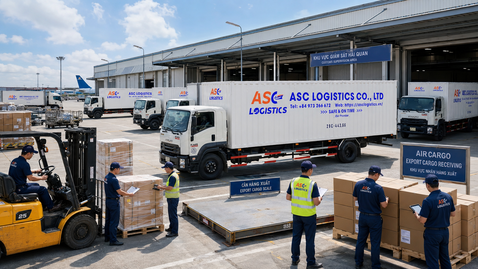 ASC Logistics vận chuyển hàng bằng xe tải và hỗ trợ cân hàng hoá tại Nội Bài