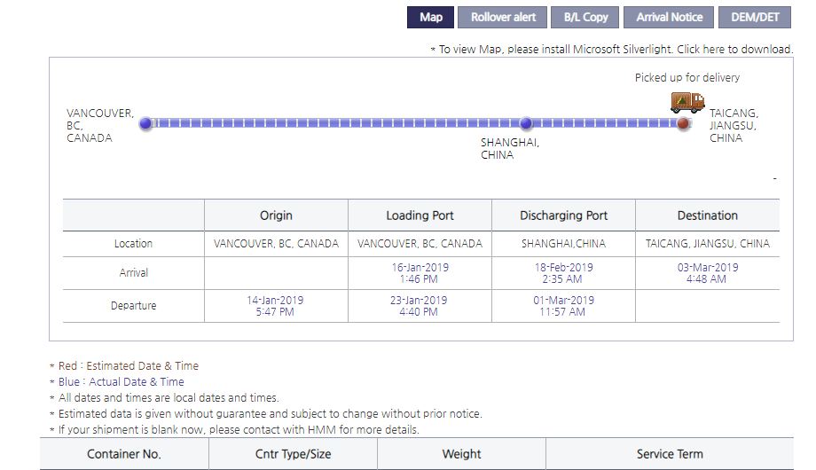 Look up import and export container information