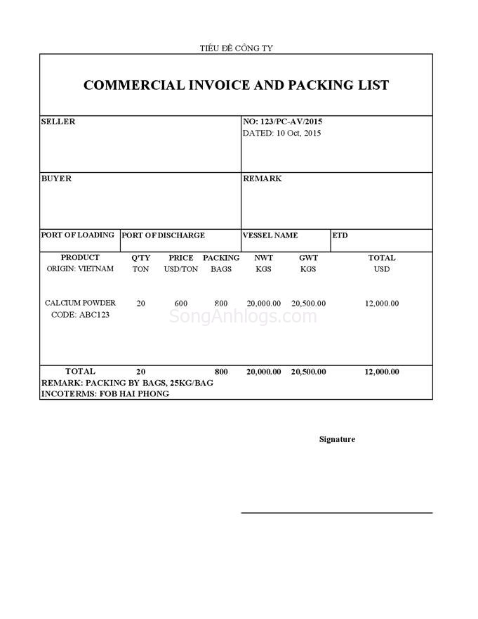 combine Commercial Invoice and Packing lis